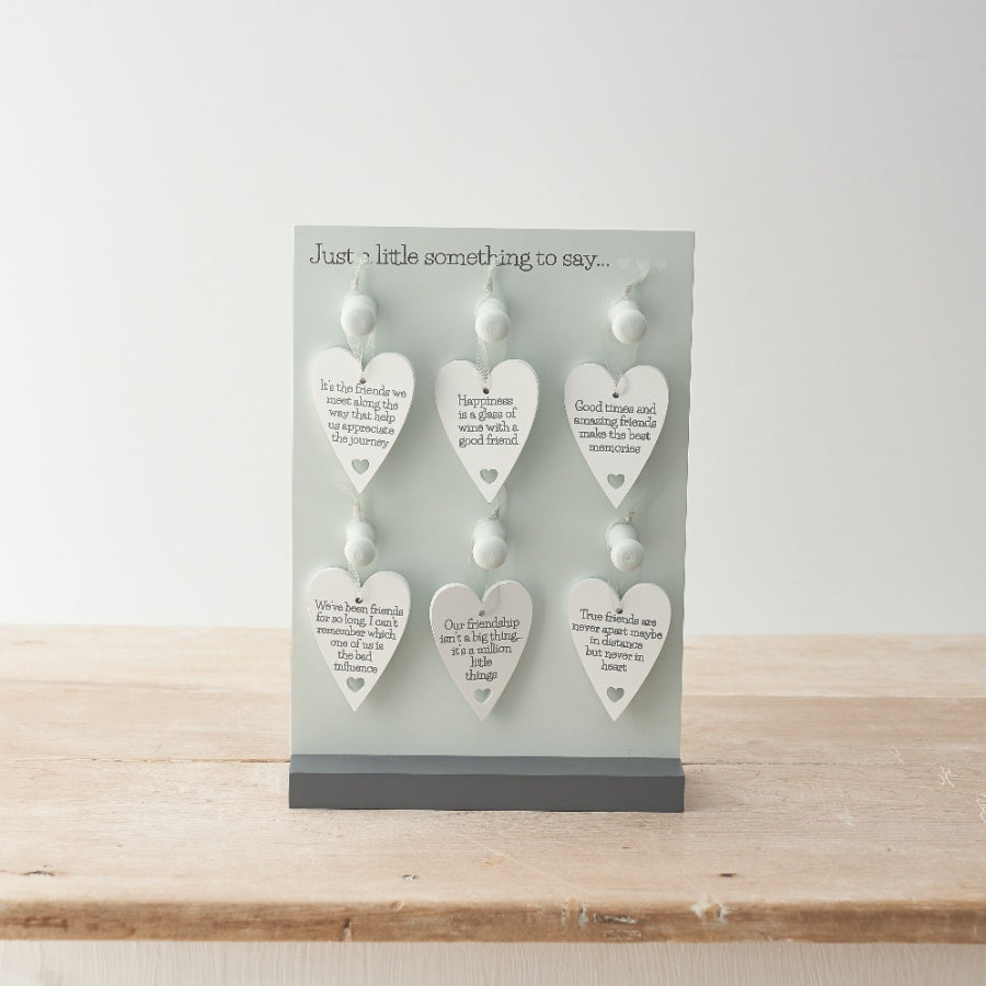 Friendship Heart Signs Set of 6, 7cm – Mini Quote Heart Decorations with Display Stand, Thoughtful Friendship Gifts