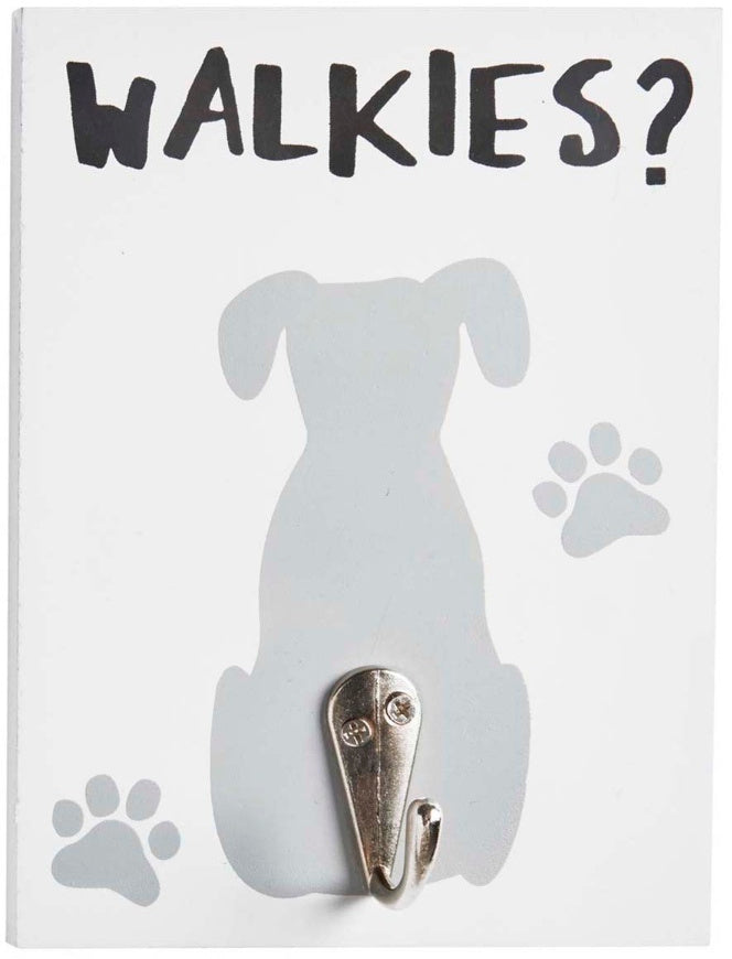 Walkies Dog Hook Sign 13.5cm – Wooden Dog Lead Holder Wall Hook Pet Storage Decor for Home