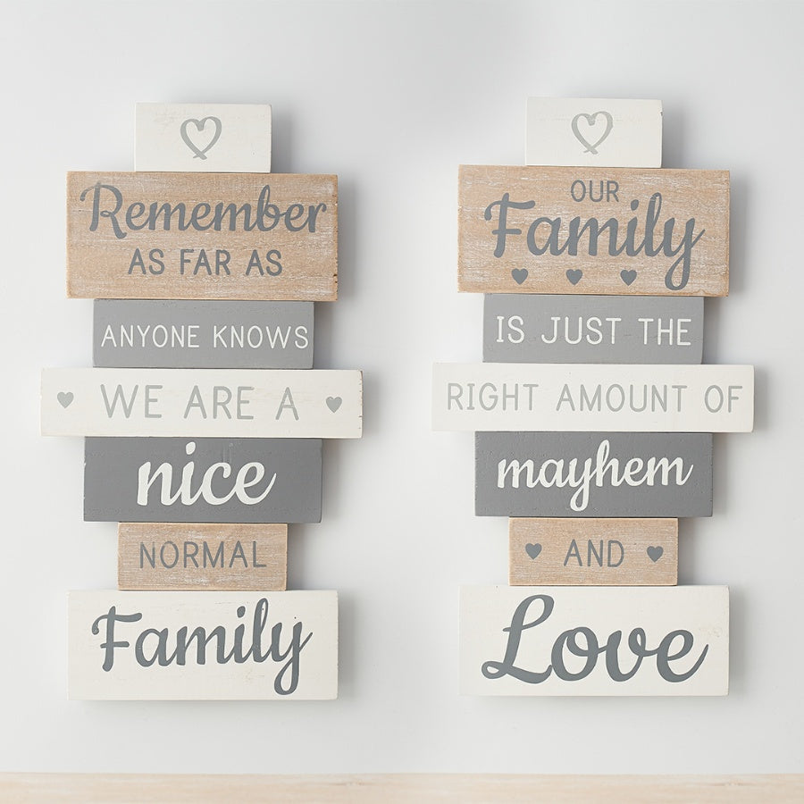 Family Wooden Sign 35cm – Rustic Quote Wall Plaque Home Decor with Heart Detail Assorted Designs