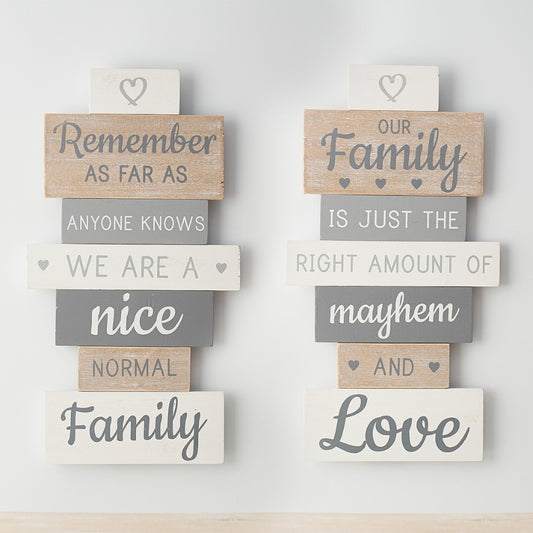 Family Wooden Sign 35cm – Rustic Quote Wall Plaque Home Decor with Heart Detail Assorted Designs