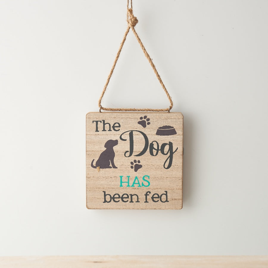 Cat Dog Has Been Fed Hanging Sign 12cm – Reversible Wooden Pet Reminder Plaque with Paw Print Detail
