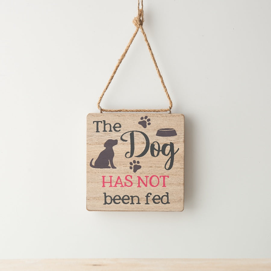 Cat Dog Has Been Fed Hanging Sign 12cm – Reversible Wooden Pet Reminder Plaque with Paw Print Detail