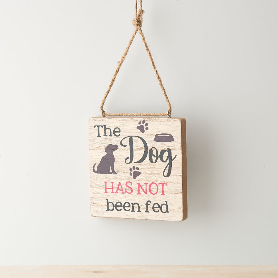 Cat Dog Has Been Fed Hanging Sign 12cm – Reversible Wooden Pet Reminder Plaque with Paw Print Detail
