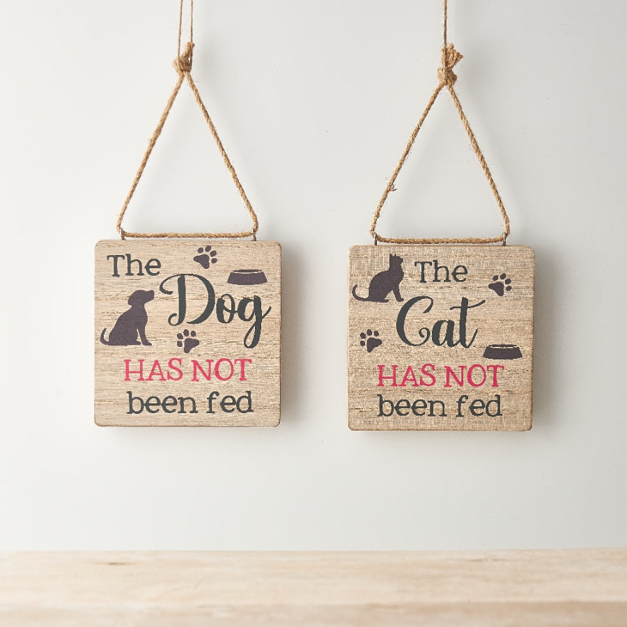 Cat Dog Has Been Fed Hanging Sign 12cm – Reversible Wooden Pet Reminder Plaque with Paw Print Detail