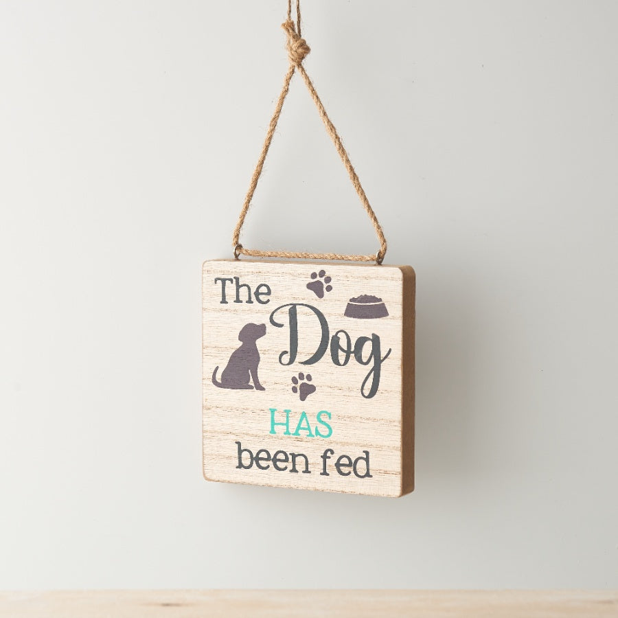 Cat Dog Has Been Fed Hanging Sign 12cm – Reversible Wooden Pet Reminder Plaque with Paw Print Detail