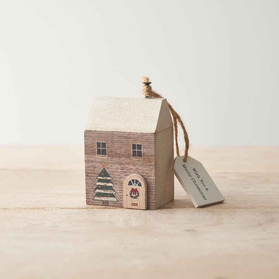Merry Christmas wooden house deco 5*3.5*8cm 