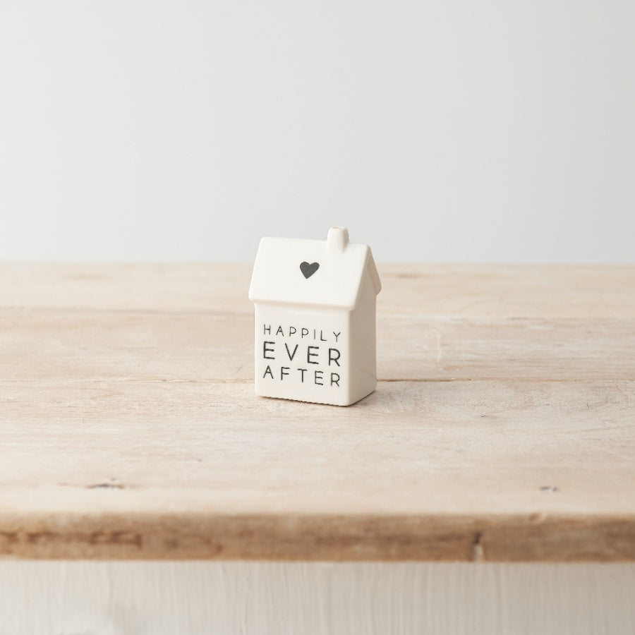 Happily Ever After Porcelain House Decoration 7cm – Mini Home Ornament with Heart Detail Wedding Gift Keepsake