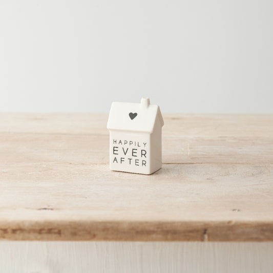 Happily Ever After Porcelain House Decoration 7cm – Mini Home Ornament with Heart Detail Wedding Gift Keepsake
