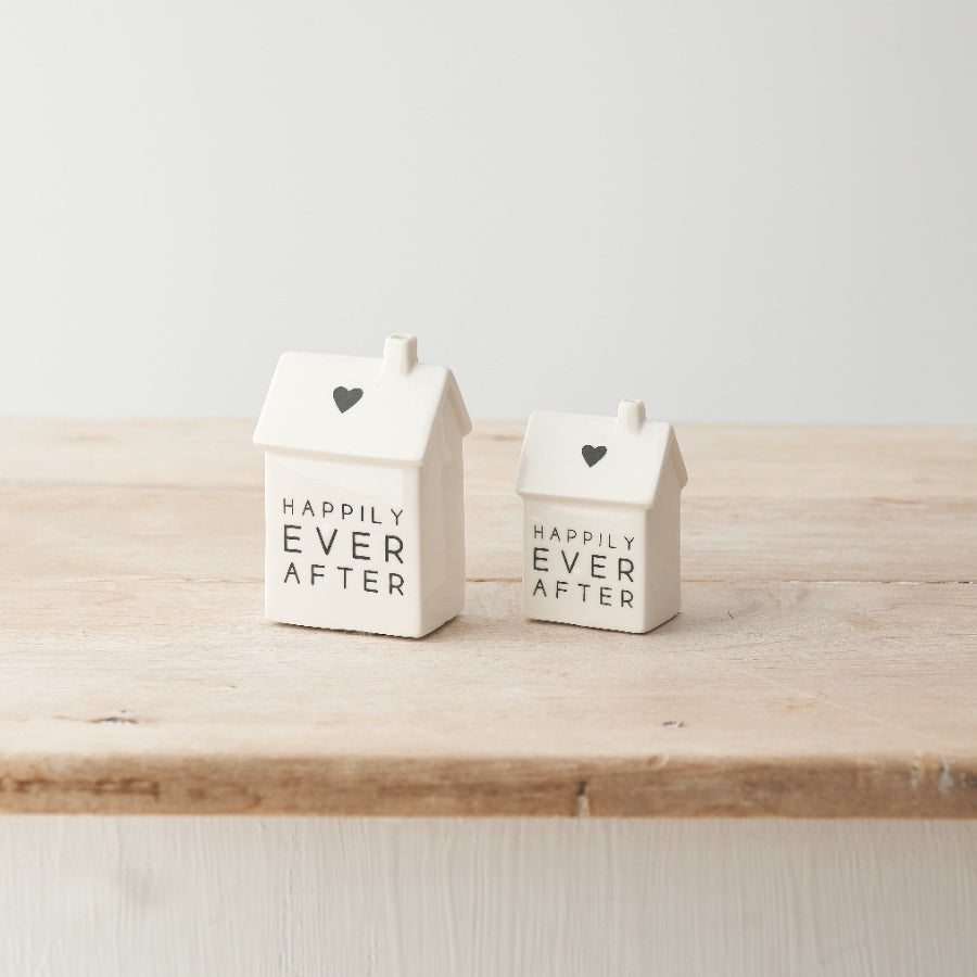 Happily Ever After Porcelain House Decoration 7cm – Mini Home Ornament with Heart Detail Wedding Gift Keepsake