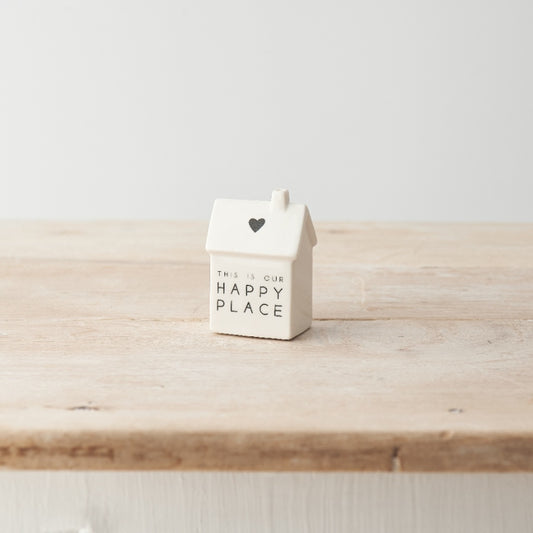 Our Happy Place Porcelain House Decoration 7cm – Mini Home Ornament with Heart Detail Cosy Gift Keepsake