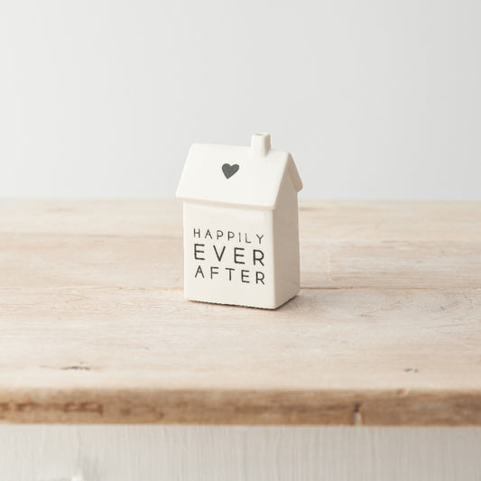 Happily Ever After Porcelain House Decoration 9cm – Mini Home Ornament with Heart Detail Wedding Gift Keepsake