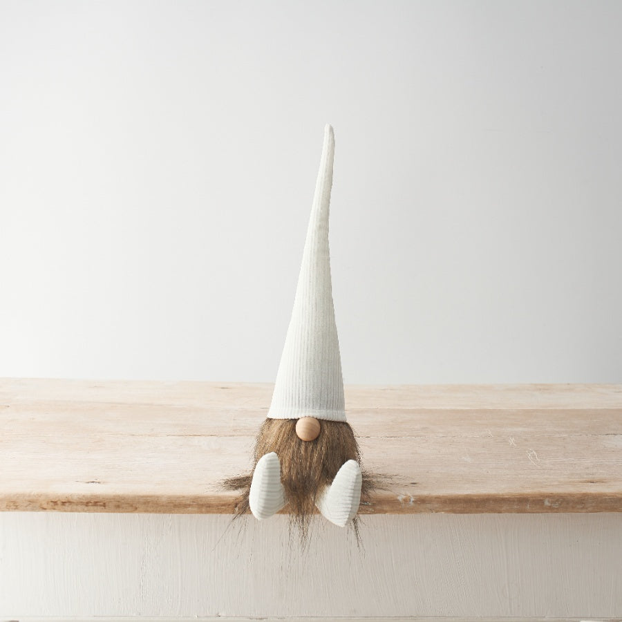 White Corduroy Hat Gonk 35cm Small Neutral Sitting Gnome Faux Fur Beard Decor