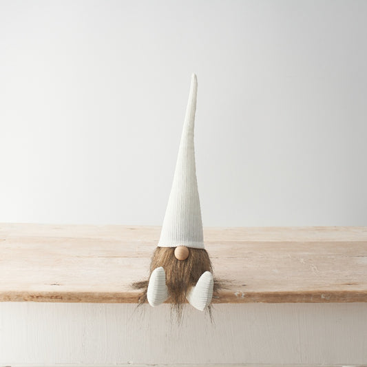 White Corduroy Hat Gonk 35cm Small Neutral Sitting Gnome Faux Fur Beard Decor