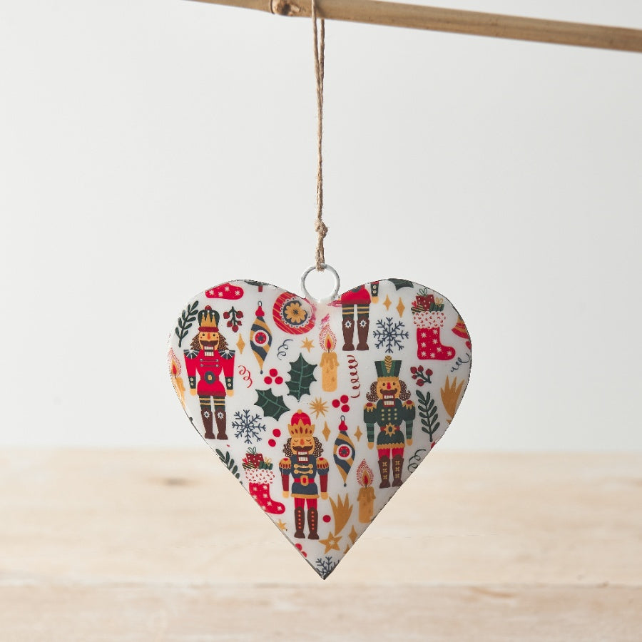 Nutcracker Hanging Heart 10cm Metal Jute String Traditional Seasonal Decor