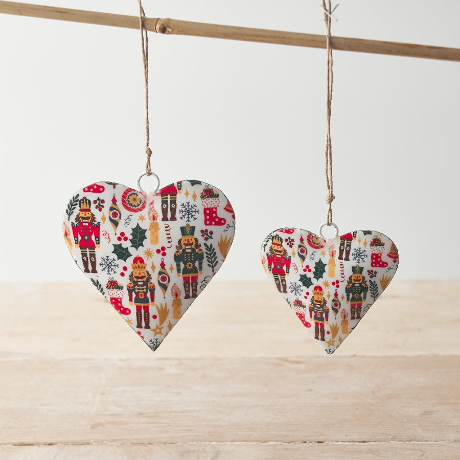 Nutcracker Hanging Heart 10cm Metal Jute String Traditional Seasonal Decor