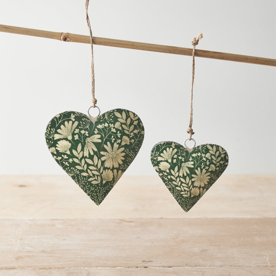 Green Floral Heart Hanger 8cm Metal Rustic Jute String Decorative Wall Accent