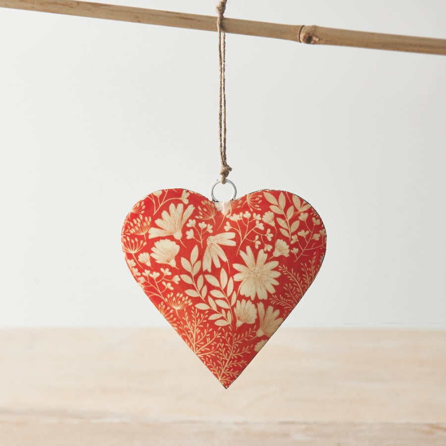 Orange Floral Heart Hanger, 10cm