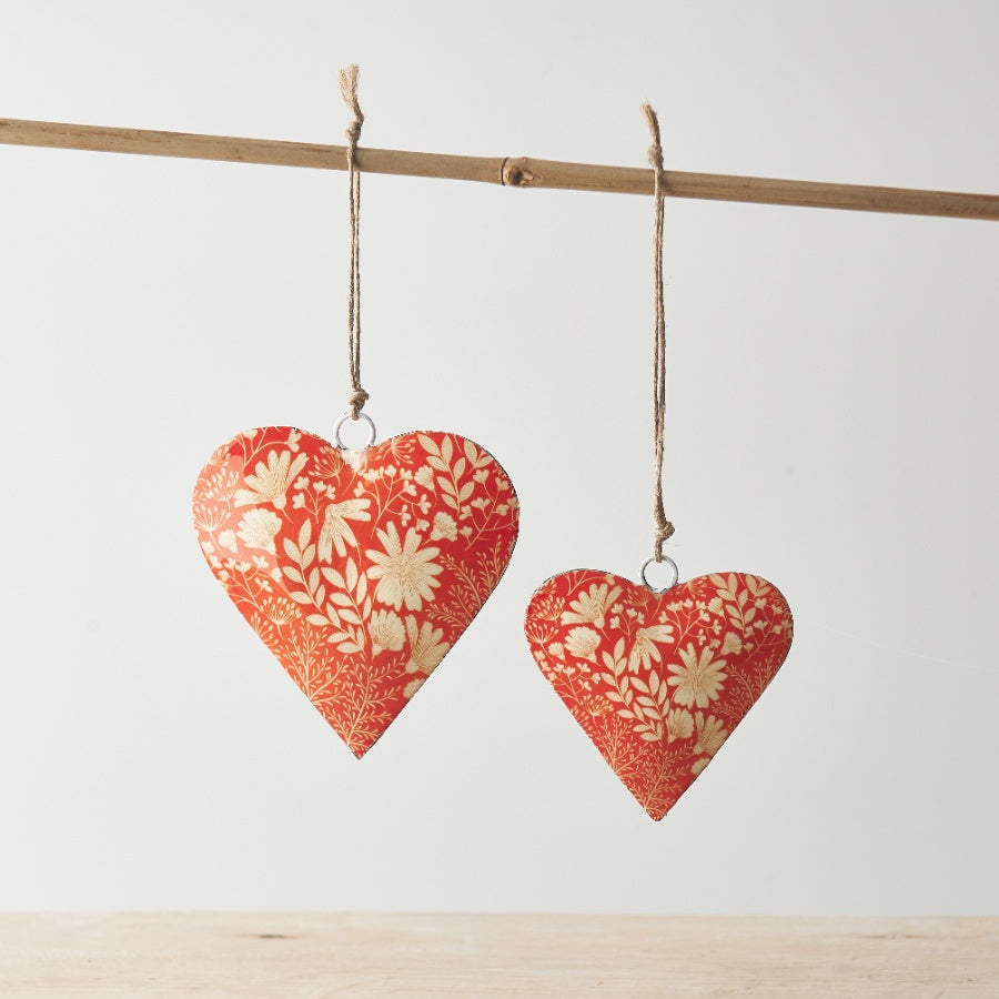Orange Floral Heart Hanger, 10cm