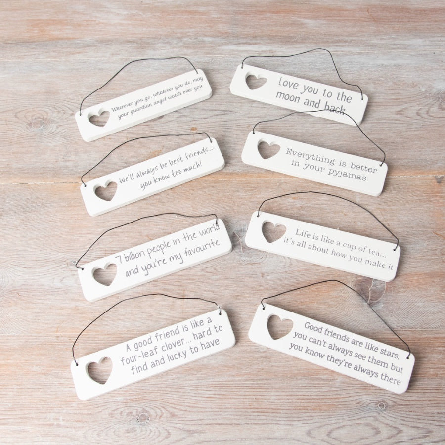 Mini Sentiment Wooden Hanging Sign 12cm – Heart Cut Out Plaque with Twine, Thoughtful Gift Decor