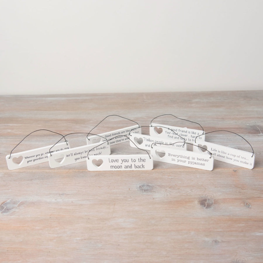 Mini Sentiment Wooden Hanging Sign 12cm – Heart Cut Out Plaque with Twine, Thoughtful Gift Decor