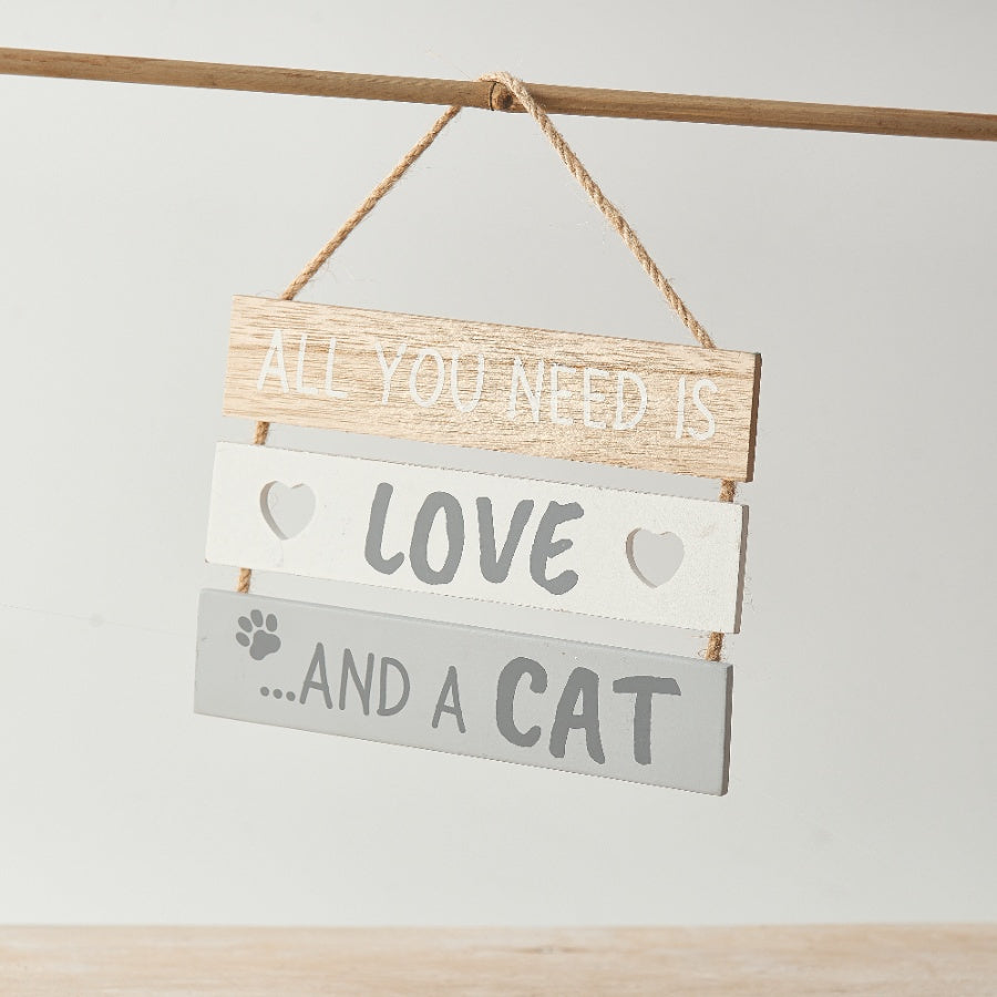 All You Need Is Love and a Cat Sign 16cm Wooden Cat Lover Home Decor