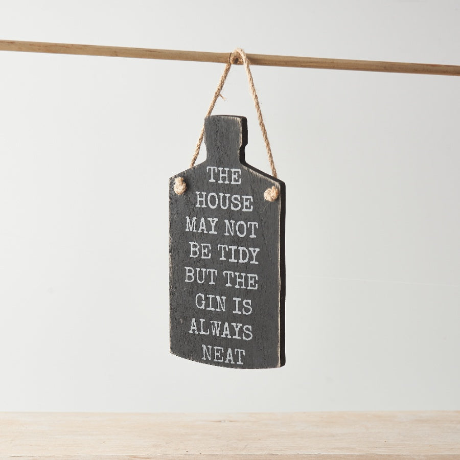 Gin is Always Neat Sign 18cm Wooden Bottle Shape Wall Hanging Decor