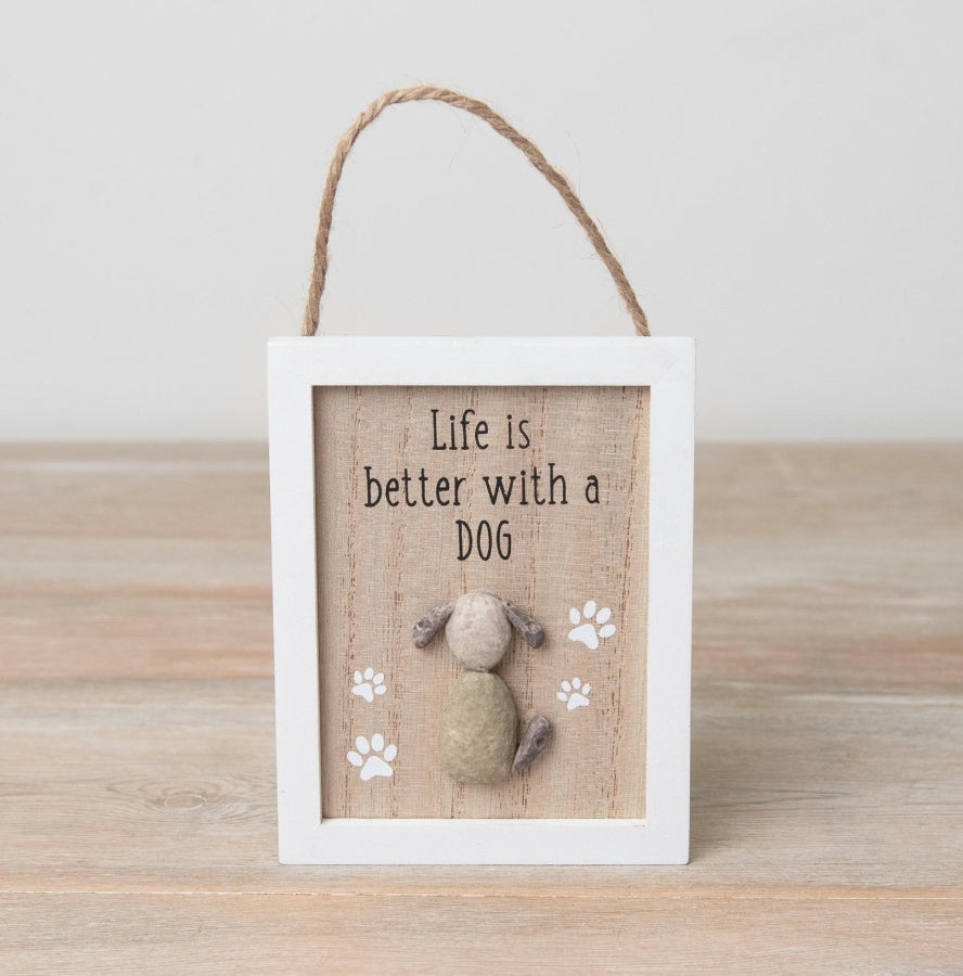 Life is Better with a Dog Sign Pebble Art Wooden Hanging Gift for Dog Lovers