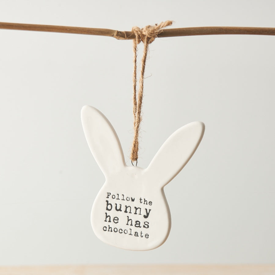 Follow the Bunny Hanger 9cm Porcelain Easter Sign with Jute String