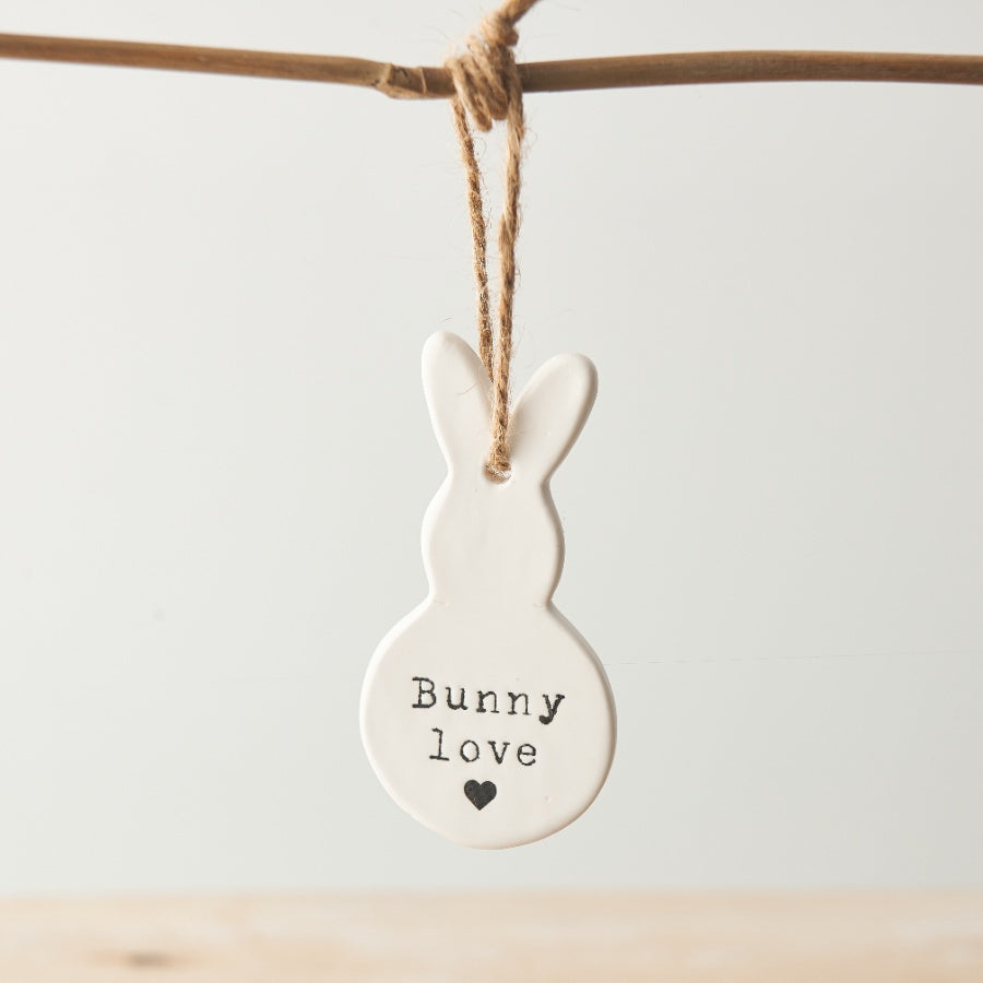 Bunny Love Hanger 9cm Porcelain Easter Sign with Jute String Decor