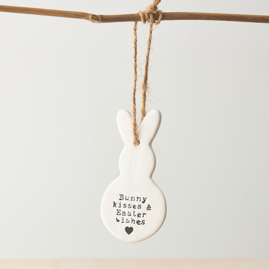 Bunny Kisses Hanger 9cm Porcelain Easter Sign with Jute String Gift