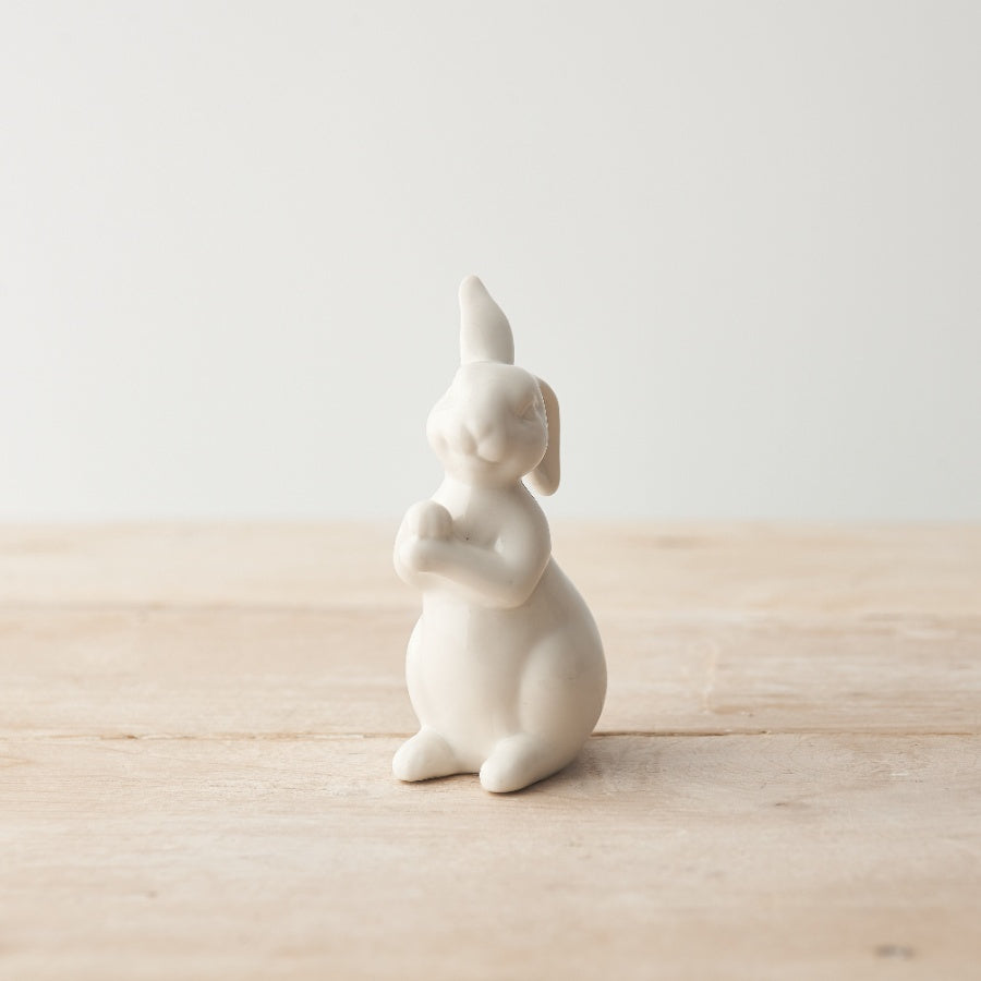 White Porcelain Rabbit Ornament 9.5cm, Glossy Easter Decoration Gift