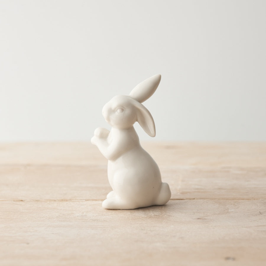 White Porcelain Rabbit Ornament 9.5cm, Glossy Easter Decoration Gift
