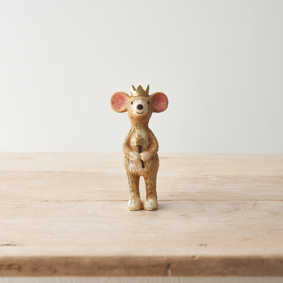 King Mouse Ornament 11.5cm Resin Figurine with Gold Crown and Wand Gift