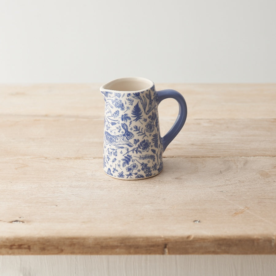 Blue Hare Floral Jug 9cm Ceramic Country Style Vase Gift Home Decor