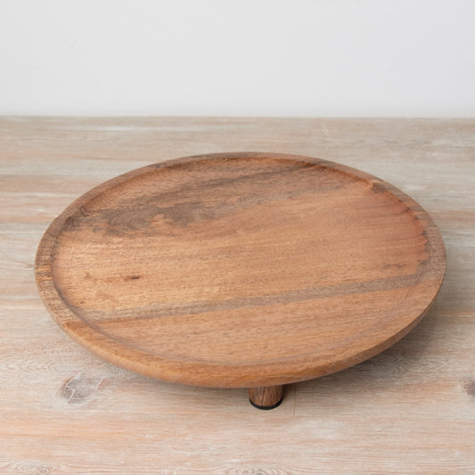 Round Wooden Display Board with Feet – 35cm Rustic Natural Grain Home Decor Tray