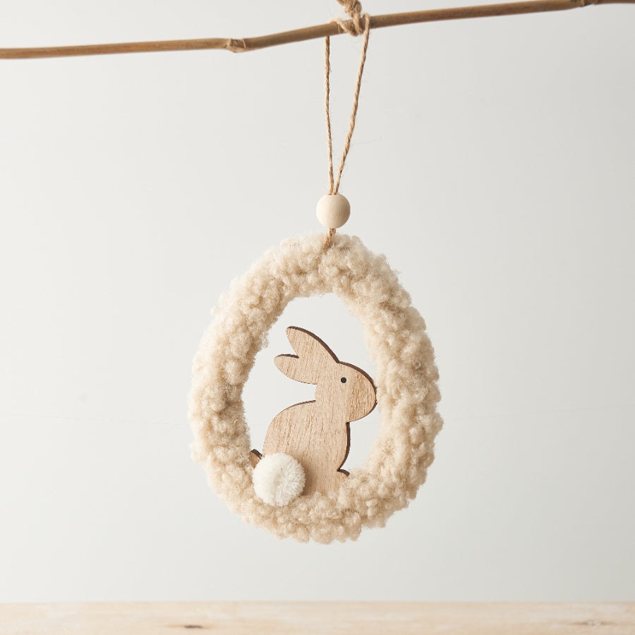 2 Assorted Hanging Sherpa Bunny Ornaments – 14cm Soft Fabric with Wooden Charm