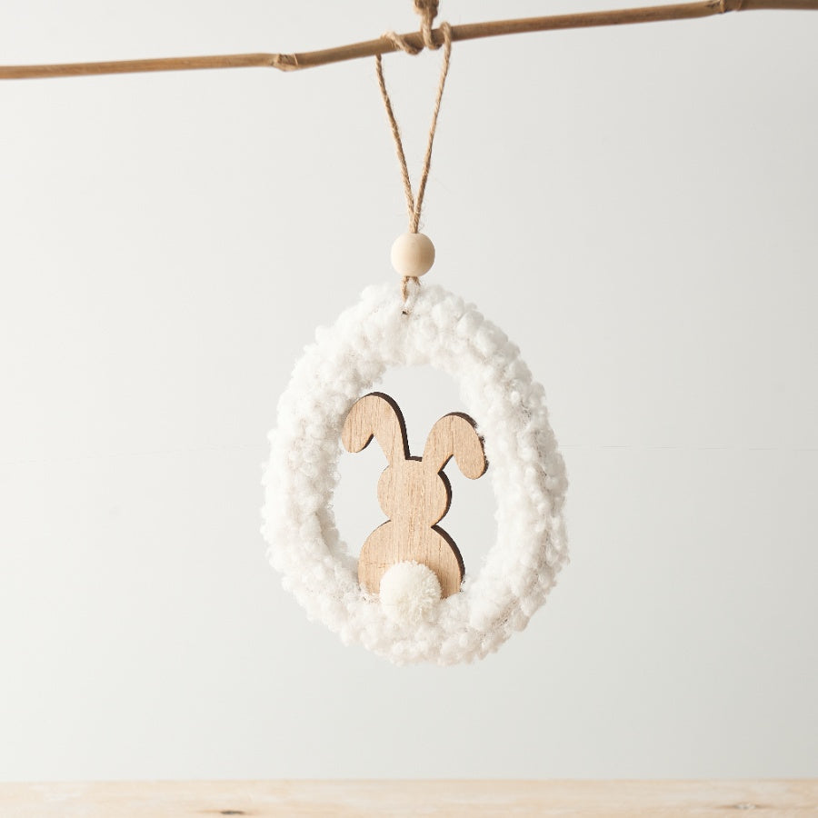 2 Assorted Hanging Sherpa Bunny Ornaments – 14cm Soft Fabric with Wooden Charm