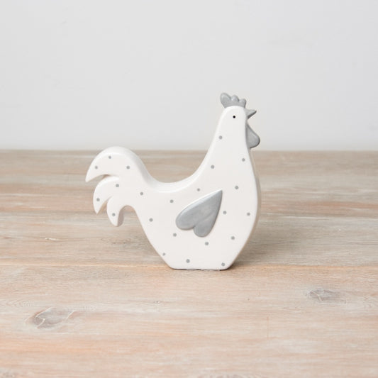 Grey Polka Dot Hen Ornament – 15.5cm Rustic Farmhouse Decor with Heart Wing