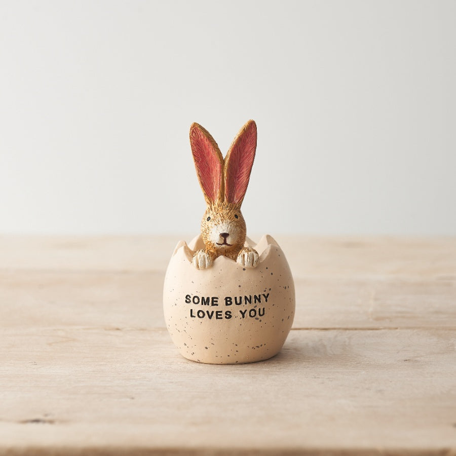 Jasper Rabbit Bunny Love 11cm Easter Ornament with Speckled Egg Quote