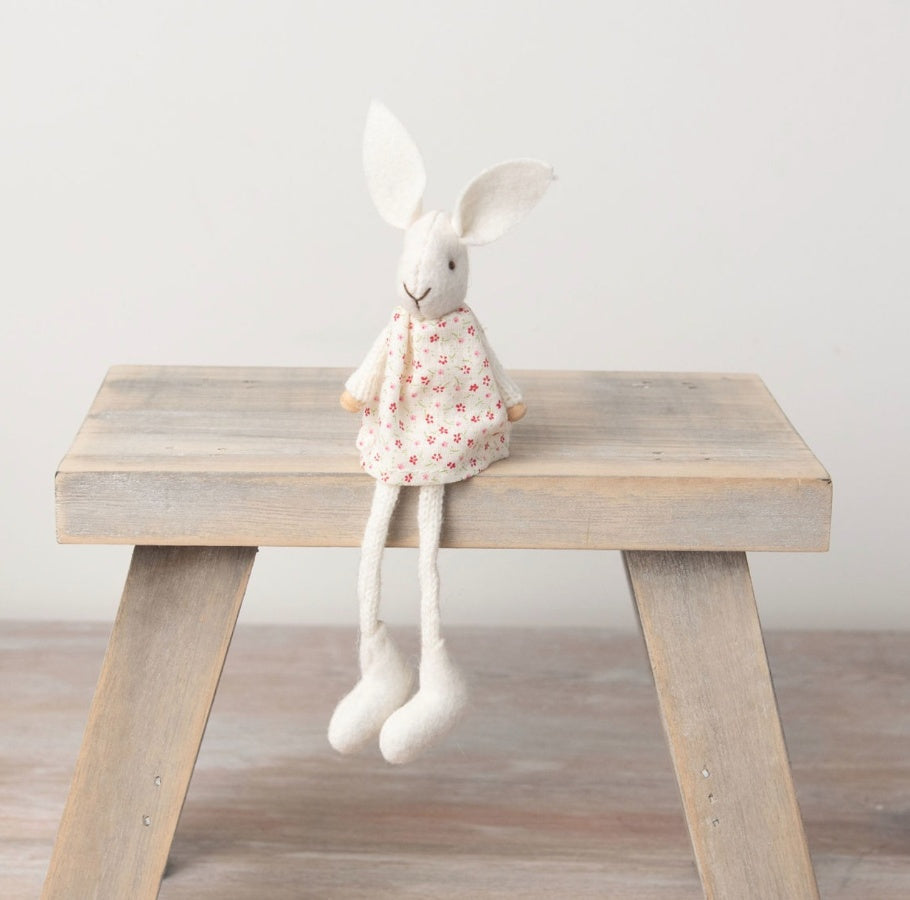Floral Rabbit 16cm Knitted Soft Toy Ditsy Dress Pastel Spring Decor