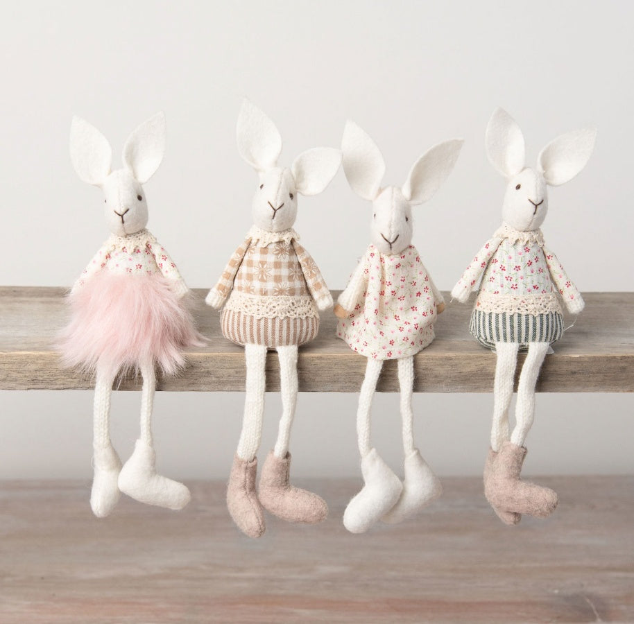 Natural Fabric Rabbit 18cm Chic Lace Decor Knitted Legs Soft Ornament