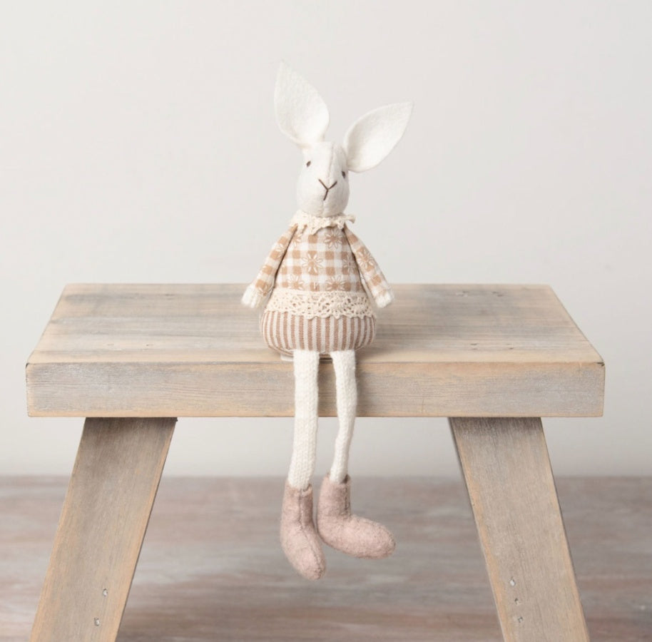 Natural Fabric Rabbit 18cm Chic Lace Decor Knitted Legs Soft Ornament
