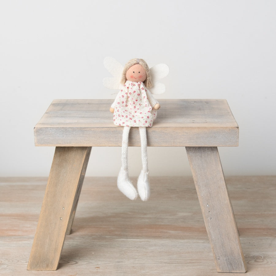 Floral Knitted Angel 16cm Ditsy Dress Felt Wings Handmade Decoration