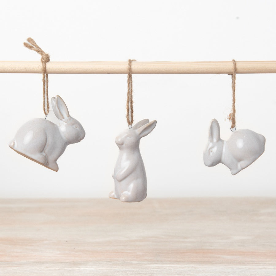 Natural Bunny Hanger 5.7cm Ceramic Ornament Rustic Jute String Hanging Decor