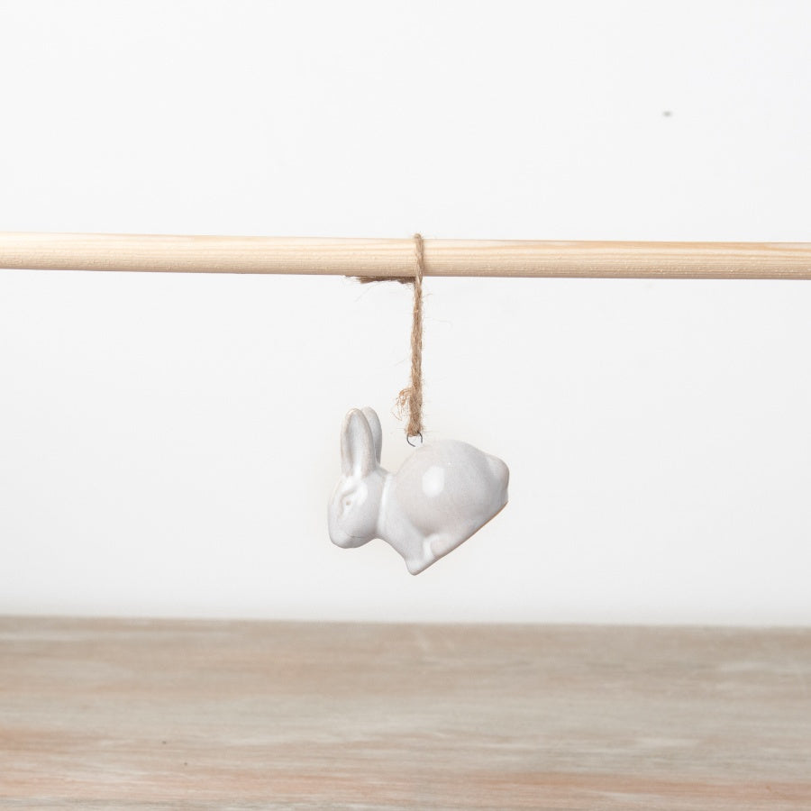 Natural Bunny Hanger 5.7cm Ceramic Ornament Rustic Jute String Hanging Decor
