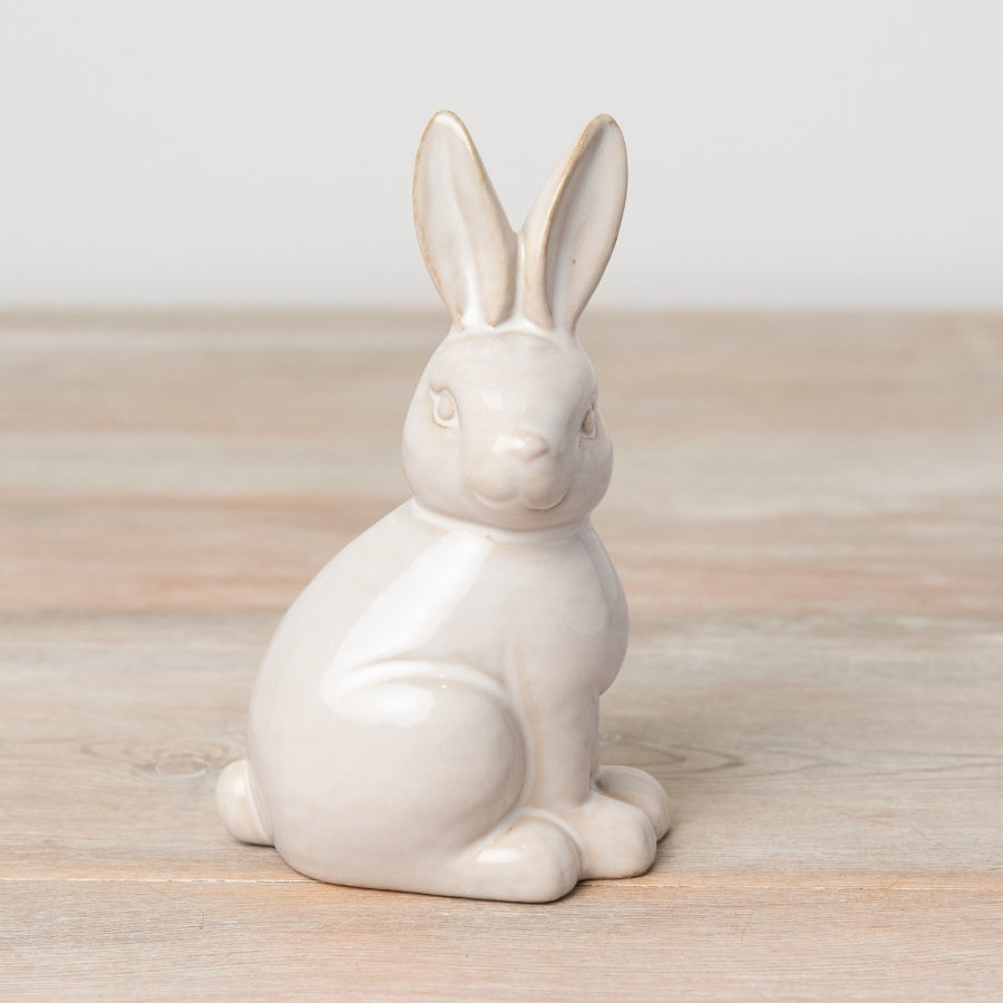 Natural Bunny Ornament – 14cm Ceramic Figurine with Reactive Glaze Finish