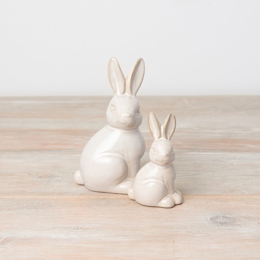 Natural Bunny Ornament – 14cm Ceramic Figurine with Reactive Glaze Finish