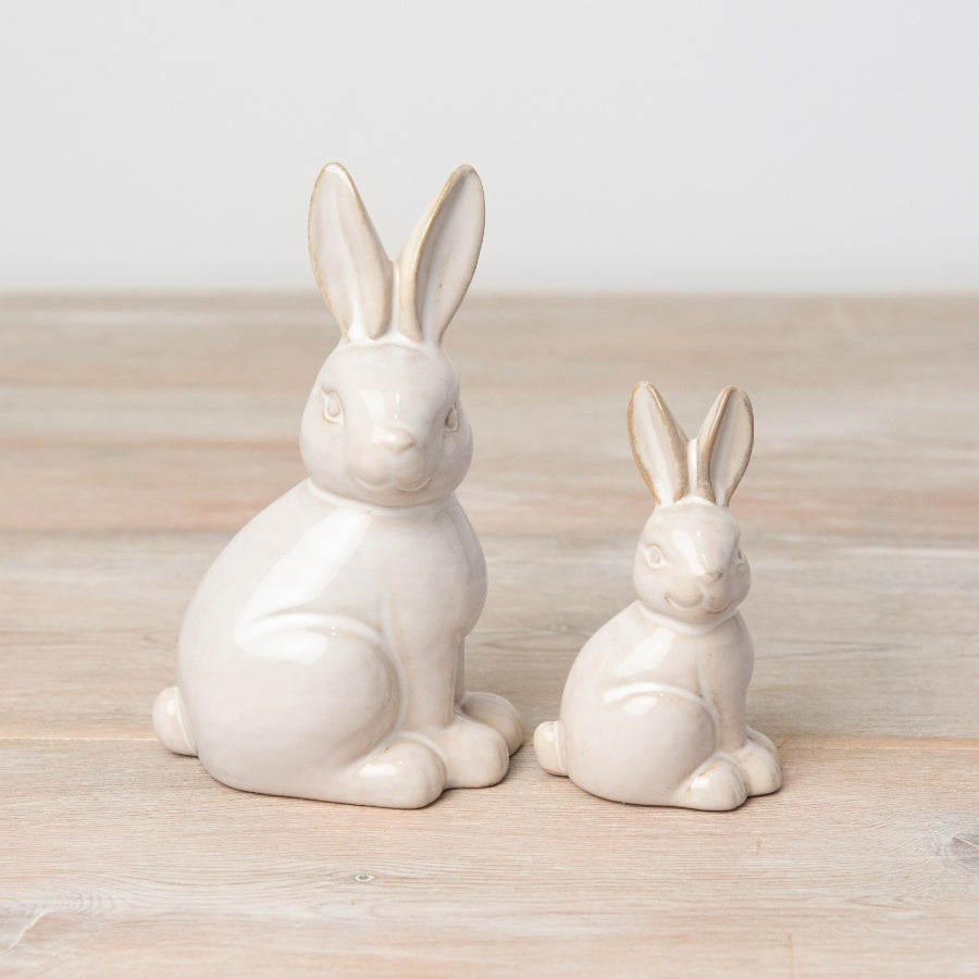Natural Bunny Ornament – 9cm Ceramic Figurine with Reactive Glaze Finish