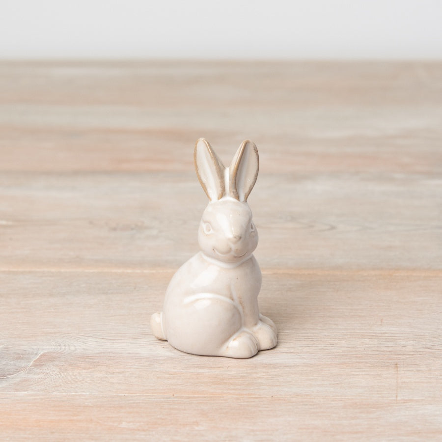 Natural Bunny Ornament – 9cm Ceramic Figurine with Reactive Glaze Finish