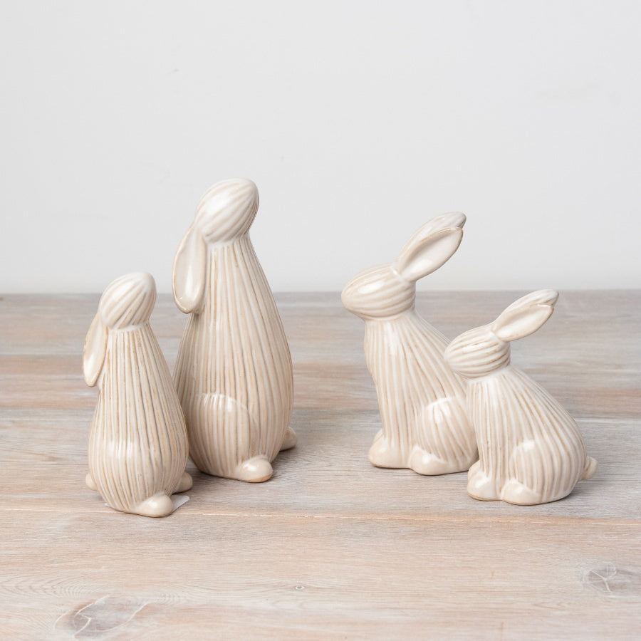 Ribbed Bunny Ornament – 13.5cm Ceramic Figurine with Two-Tone Ribbed Finish